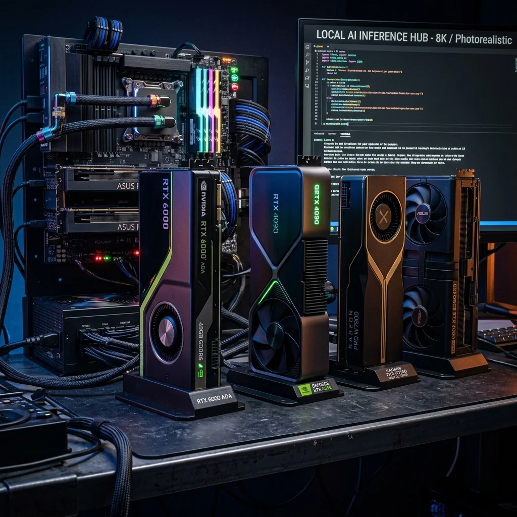 A cinematic representation of local AI workstation and optimal GPU